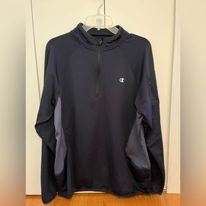 Champion. Navy Blue Quarter Zip Pull-Over Long Sleeve. Size large.